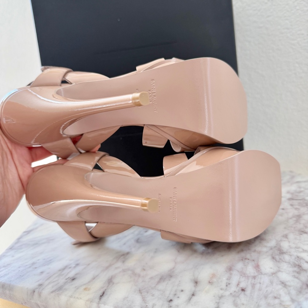 ๐ Saint Laurent Nude Patent Leather Tribute 105 Platform Sandals High Heels 37 - Picture 12 of 16